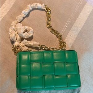 Green Woven Leather Shoulder Bag
